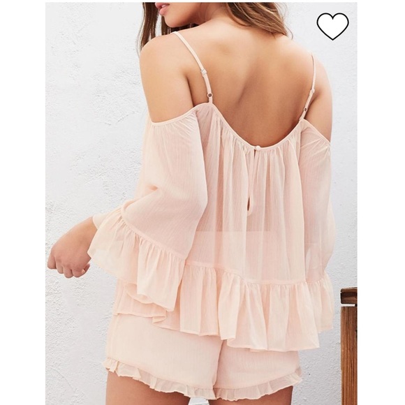 Lovers + Friends off-the-shoulder sheer peach Maison blouse